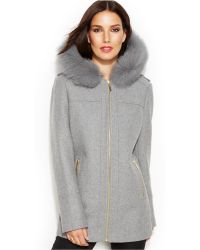 Michael Kors Michael Fur-Trim Hooded Wool-Blend Coat - Lyst
