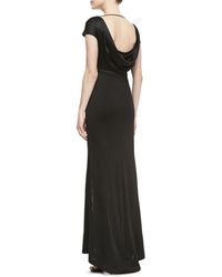St. John Collection Shimmer Milano Knit Gown with Liquid Crepe Bodice Front Slit Paillette Trim - Lyst