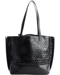Olivia Harris Black Perforated Leather Shopping Tote - Lyst