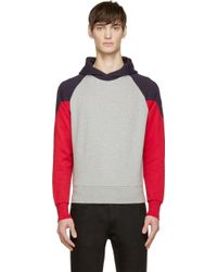 Moncler Indigo And Red Colorblocked Hoodie - Lyst