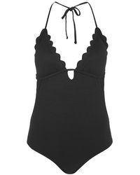 Topshop Plunge Front Scallop Swimsuit - Lyst