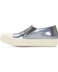 Rick Owens Silver Leather Boat Slip On Sneakers - Lyst