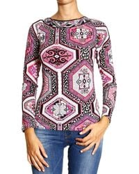 Emilio Pucci Manica Lunga V Jersey Stampa Suzani - Lyst