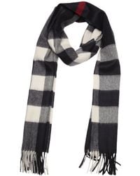 Burberry Dark Blue And White Check Cashmere Woven Scarf - Lyst