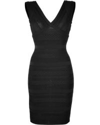 Hervé Léger V-Neck Bandage Dress In Black - Lyst