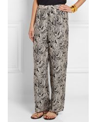 Anna Sui Printed Silk-Crepe Wide-Leg Pants - Lyst
