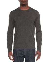 John Varvatos Leather-Trimmed Crewneck Sweater - Lyst