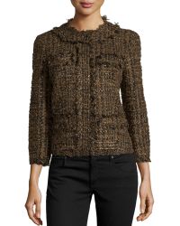 Michael Kors Tweed Bracelet-Sleeve Cropped Jacket - Lyst