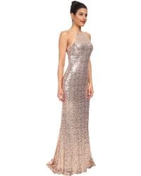 Badgley Mischka Sequin Halter Gown - Lyst