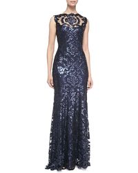 Tadashi Shoji Sleeveless Sequined Lace-Overlay Gown - Lyst