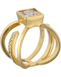 Guess Square Stone Look Of 3 Band Ring - Lyst