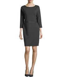 Lafayette 148 New York Three-Quarter-Sleeve Leather-Trim Dress - Lyst