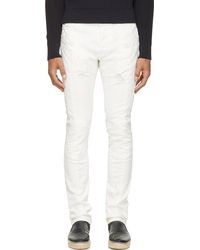 Balmain White Quilted And Distressed Jeans - Lyst
