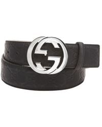 Gucci Black Rubberized Ssima Leather Gg Buckle Belt - Lyst