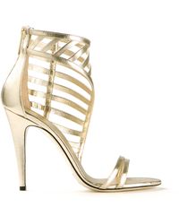 Tamara Mellon Frontline Leather And Pvc Sandals in Beige (Neutrals) | Lyst