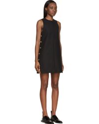 Paco Rabanne Black Wool Twill Buttoned Sleeveless Dress - Lyst