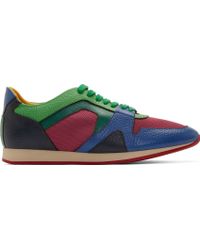 Burberry Prorsum Blue And Green Leather Colourblock Sneakers - Lyst