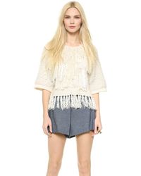 By Malene Birger Josta Fringe Sweater Tee - Cream - Lyst