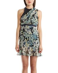 Charlotte Ronson Leather Combo Flounce Dress - Lyst