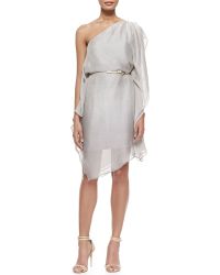 Halston Heritage One-Shoulder Flowy Dress W/ Belt - Lyst