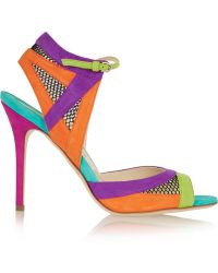 Brian Atwood Iara Mesh-Paneled Color-Block Suede Sandals - Lyst
