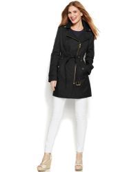 Michael Kors Petite Asymmetrical-Zip Trench Coat - Lyst