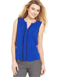 Calvin Klein Piped Sleeveless Blouse - Lyst