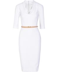 Victoria Beckham Belted Stretch Cotton-Blend Dress - Lyst