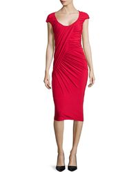 Donna Karan New York Cap-Sleeve Ruched Jersey Dress - Lyst