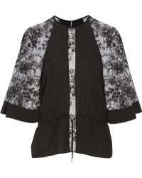 Elie Saab Lace-Paneled Silk Top - Lyst