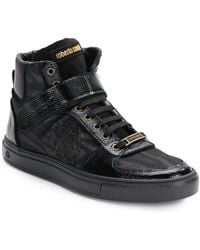 Roberto Cavalli Tiger Print High-Top Leather Sneakers - Lyst