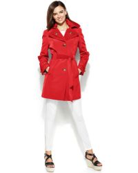 Calvin Klein Petite Hooded Layered-Lapel Trench Coat - Lyst