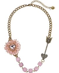 Betsey Johnson Beaded Heart Pink Heart & Arrow Frontal Necklace - Lyst