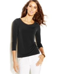 Michael Kors Michael Three-Quarter-Sleeve Chain-Link Top - Lyst