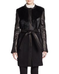 Elie Tahari Leather & Pony Hair-Trimmed Wool Coat - Lyst