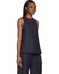 Paco Rabanne Navy Wool Twill Buttoned Sleeveless Top - Lyst