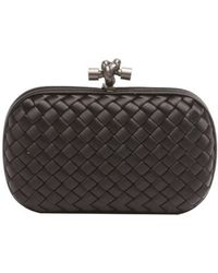Bottega Veneta Black Intrecciato Satin 'Knot' Clutch - Lyst