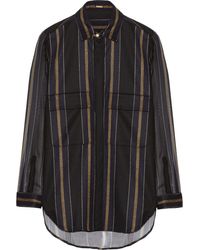 Adam Lippes Striped Silk-Paneled Wool Shirt - Lyst