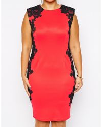 ax paris dress pink curve jewel strapless drop lyst contrast pencil panels lace plus
