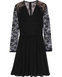 Elie Saab Lace-Paneled Ponte And Chiffon Mini Dress - Lyst