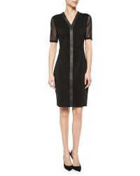 Elie Tahari Eleanor Mesh & Leather Sheath Dress - Lyst