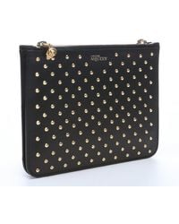 Alexander McQueen Black Leather Spiked Double Pouch Clutch - Lyst