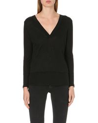 Sandro Long Sleeved Silk Detail T-Shirt - Lyst