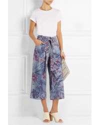 Suno Floral-Print Denim Culottes - Lyst