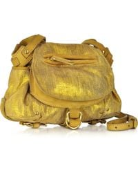 Jérôme Dreyfuss Twee Mini Gold Suede And Leather Shoulder Bag - Lyst