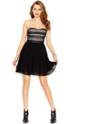 Guess Contrast Crochet Strapless Dress - Lyst