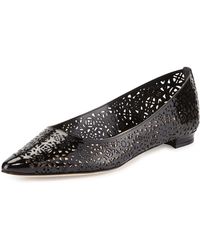 Manolo Blahnik Tittomi Laser-Cut Patent Flat - Lyst