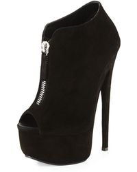 Giuseppe Zanotti Suede Peep-Toe High-Heel Bootie - Lyst