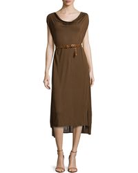 Donna Karan New York Belted Sleeveless Cowl-Neck Dress - Lyst