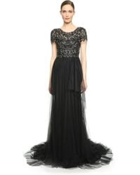 Marchesa Beaded Tulle Gown - Black - Lyst